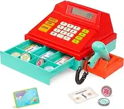 Battat – Toy Cash Register for Kids, Toddlers – 49pc Register with Toy Money, Credit Card, Scanner – Red Calculating Cash Register with Scanner – Pretend Play Toy – 3 years + – Red Calculating Cash Register with Scanner