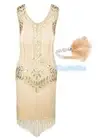 X-P1-4 Deluxe Ladies 1920s Roaring 20s Flapper Gatsby Costume Sequins Beige/Gold