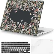 iCasso Compatible with MacBook Air 13 inch Case 2025 2024-2022 Release M4 A3240 M3 A3113 M2 A2681,Sturdy Protective Garden Flowers Hard Shell+Keyboard Cover+Screen Film for Mac Air 13.6",Black