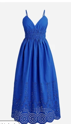 J crew Tall smocked eyelet-hem dress in cotton poplin T4