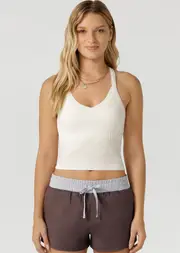 [Lorna Jane] Seamless Crop Tank Top Bra Combo in Neutrals, Size - Large L Porcelain