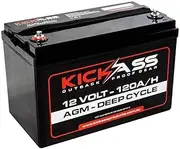 KickAss 12V 120 AH AGM Deep Cycle Battery Rechargeable for Solar, 4x4, Marine, Camping, and Off Grid Applications - Includes Convenient Handle