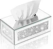 Tissue Box Rectangle, Crystal Crushed Diamond Tissue Box,Silver Luxury Tissue Holders for Either Tissues in a Bathroom or Napkins on a Table