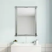 ADARA 34" MODERN RIBBED GLASS COLUMNS CHROME METAL BEVELED WALL VANITY MIRROR