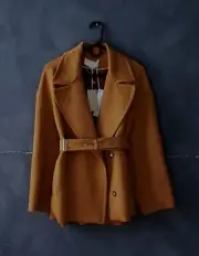 Vanessa Bruno Camel Brown Belted Twill Jacket Coat 10 NWT $984