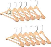 Zekroh Wide Shoulder Wooden Hangers, 12 Pack Suit Hangers with Non Slip Pants Bar & 360° Swivel Hook, Solid Wood Coat Hangers for Dress, Jacket, Pants, Heavy Clothes Hangers (2)