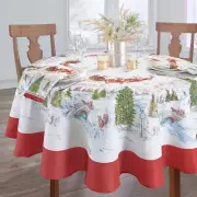Santas Snowy Sleighride Tablecloth 60"x84" Oval Christmas Holiday NEW