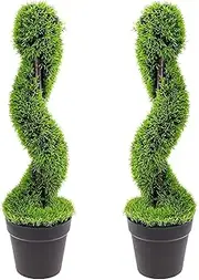 Funzhan 2pcs Artificial Spiral Topiary Cedar Trees Outdoor Indoor Decoration 78CM Faux Pine Shrubs Plant Fake Bushes Cypress Boxwood Topiary Evergreen for House Christmas Decor