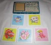 NOS Box of 50 Vtg Cutie Coasters Drink Coasters 5 styles angel birds flowers