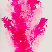 Bulk Package of 12 Pink Curly 20" Feather Sprays with Sequins