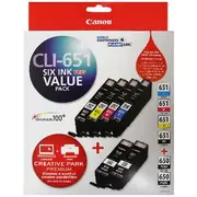 Canon CLI 651 and PGI 650 Ink Cartridges Value 6 Pack