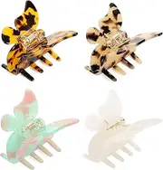 Jakeni Butterfly Clips for Hair, Medium Claw Butterfly Hair Clips for Women and Girls with Celluloid Leopard Print, 4 Color Hair Claw Clip Available