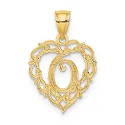 14K Yellow Gold 14Ky Heart Script Letter O Initial Charm