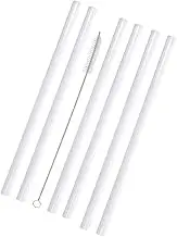 Stephanie Lane - Silicone 10" 7mm Straws, 6 pk with Straw Cleaner, Clear, Eco-Friendly, BPA Free, Beverages, See Through Clean, Dishwasher Safe