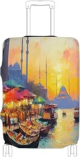 [Joisal] City Fireworks Personalized Luggage Cover Fit 18-32 Inch Suitcase Covers for Luggage Tsa Approved, Suitcase Protector, Bosphorus Boats Sunset, L 26-28 in