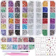 editTime 5 Boxes Gold & Silver Metal Nail 3D Punk Studs Star Moon Heart Triangle Square Rivet Gems Nail Art Jewels with a Curved Tweezers and a Nail Brush and a Wax Pen Picker Multicolor