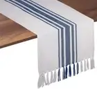 Pure Cotton Farmhouse Table Runner 108 Inches Long - Wedding 14x108 Blue White