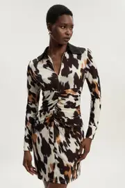 Animal Print Crepe Collared Mini Dress