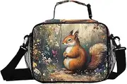 Squirrel Cute Garden Insulated Lunch Box for Women Men - Ideal for Work, Picnics - Includes Adjustable Shoulder Strap