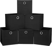 [i BKGOO] Foldable Storage Cube Drawer Bins Collapsible Fabric Storage Boxes with Round Metal Grommets for Organizing Shelf Nursery Home Closet 6 Pack Black 11" x 11" x 11"