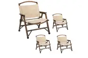 4x Bamboo Foldable Outdoor Camping Chair Wooden Travel Picnic Park Folding - Khaki/Beige