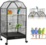 Open Top Standing Bird Cage with Rolling Stand - Large Metal Flight Cage for Parrots and More