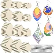 120Pieces Unfinished Wooden Earrings Blank Wood for Earring 4 Shapes for Wooden Earring with Earring Hooks & Jump Rings
