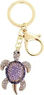Reizteko Cute Sea Turtle Crystal Rhinestone Keychain Key Chain Sparkling Key Ring Charm Purse Pendant Handbag Bag Decoration (Purple)