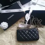 二手精品 CHANEL 香奈兒 SMALL LEATHER A82527 雙拉鍊 發財手機包 WOC 荔枝紋 手提斜挎包