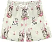 [RPLIFE] Boys Swim Shorts, Anti Chafe Swim Trunks for Boys 2 T, Cute Cats Pink Flowers