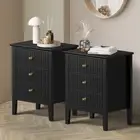 Oikiture Bedside Tables Set of 2 Side End Storage Furniture Nightstand Black