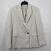 New Topshop Ribbed Waffle One Button Relaxed Long Blazer Coat 8 Women Cream