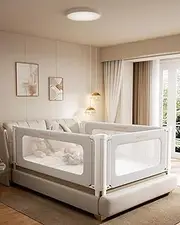 Bed Rail for Toddlers, Thickened & Reinforced Toddler Bed Rails with Double Child Lock, Upgraded Kids Baby Bed Rail Guard, Bed Side Rails for Twin, Full, Queen, King Size, Grey, 1 Side, 78.7" Lx28 H