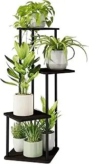 [Bamworld] 4 Tier Plant Stand Indoor, Small Metal Plant Shelf for Multiple Plants, Corner Flower Stand for Patio Garden Balcony Living Room Bedroom(Black)
