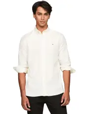 [Tommy Hilfiger] Flag Embroidery Regular Fit Shirt in White