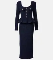 [Self-Portrait] Self-Portrait Peplum knitted midi dress AU 12 blue