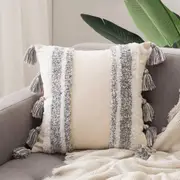 Tribal Boho Woven with Tassels Pillow Square Soft Couch Pillows Set of 2 (Inserts + Pillow Covers, Grey)