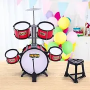 Keezi Kids Drum Set, 7pcs Toddler Toy Pretend Play Junior Balmy Drums Kit Musical Instruments Educational Children Baby Toys, with Drummer Seat Easy to Assemble Red