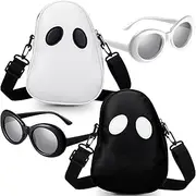 Silkfly 4 Set Ghost Bat Crossbody Bag with Eyeglasses Coffin Spider Web Purse Shoulder Bag Woman Halloween Funny Devil Wallet
