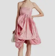 $4990 Oscar de la Renta Women's Pink Strapless Mini Bubble Silk Dress Size 6