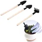 Mini Garden Tools Rake Shovel Spade Wood Handle Metal Head Garden Plant 3pcs/set