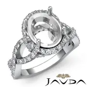 Cross Shank Halo Oval Semi Mount Diamond Engagement Ring 14k White Gold 1.1 Ctw