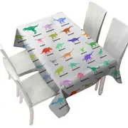 Multi Colored Dinosaurs Drawings and Names Tablecloth