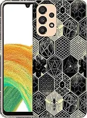 [GlamCase] for Samsung Galaxy A23 5G / 4G, Galaxy A23 5G / 4G Case - Geometric Bee Design Printed Slim & Sleek Cute Hard Plastic Protective Designer Back Phone Case/Cover for Samsung A23 5G / 4G White