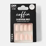 OXX Cosmetics 24 Pack Artificial Nails with Adhesive - Coffin Shape, Nude