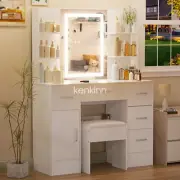 Dressing Table LED 3 Light Modes Mirror Stool Set White Make up Desk Vanity Desk