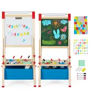 Costway 3-In-1 Art Easel Wooden Adjustable Height Chalkboard Whiteboard w/Paper Roll Painting