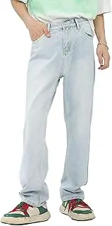 [Generic] Men's 90S Low Rise Hip Hop Denim Pants Solid Loose Fit Streetwear Trousers Vintage Baggy Straight Leg Jeans, Light Blue 2, Small