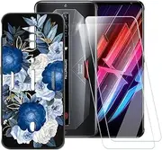 ESACMOT Blue Flowers Pattern Case Compatible with ZTE Nubia Red Magic 6 Pro + [2 Pack] Screen Protector Tempered Glass, Shockproof Case Cover for ZTE Nubia Red Magic 6 (6.8 inch)