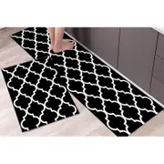 2 PCS Entryway Rug Door Mats Non-Slip Rubber Backing For Kitchen-Black